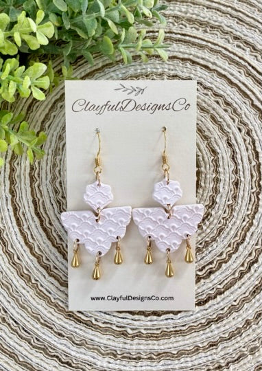 White And Gold Embossed Dangles